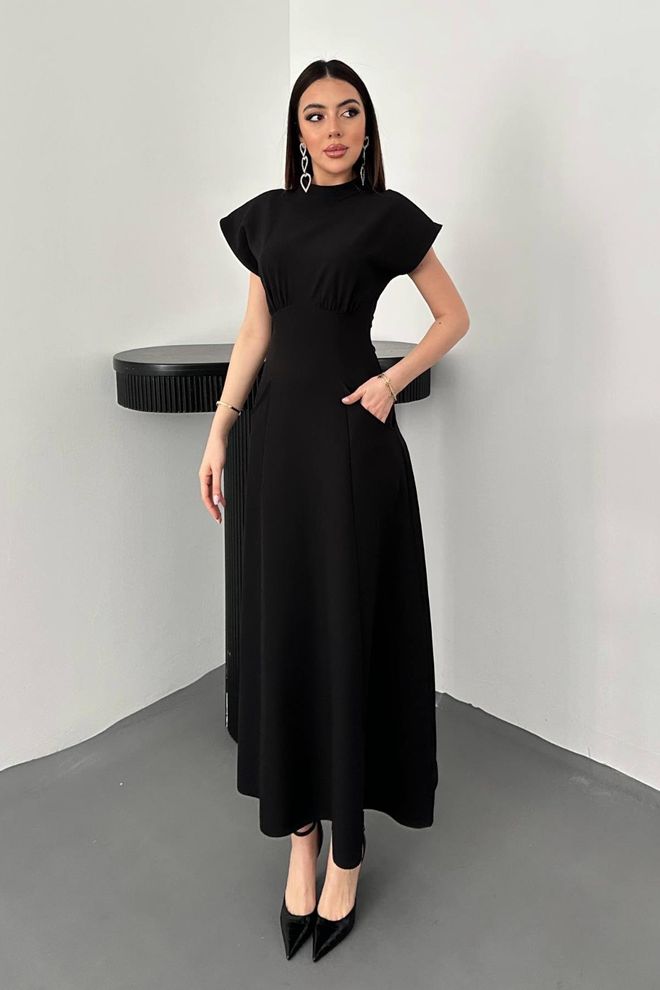 Elisa Elegant Black A Line Dress With Cap Sleeves Wholesale Clothing Formal