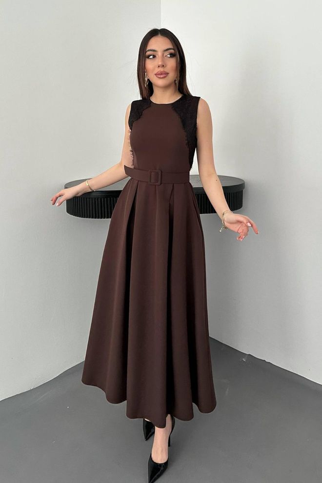 Elisa Elegant Brown Fit And Flare Dress Wholesale Clothing Sexy