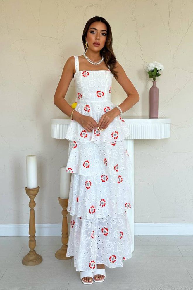 Elisa White Elegant Fit And Flare Dress Wholesale Clothing Casual