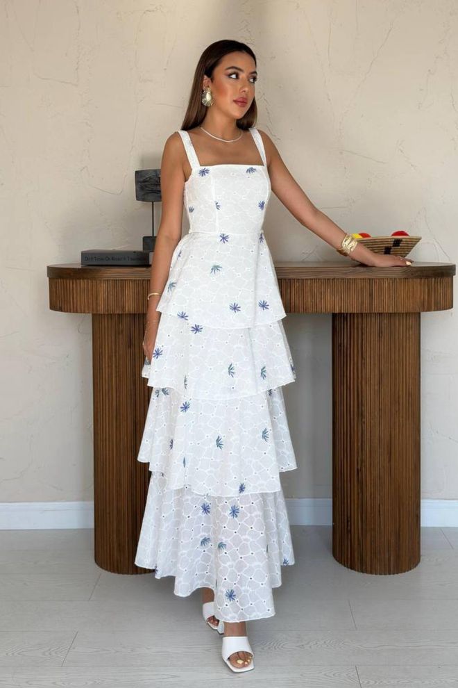 Elisa White Fit And Flare Dress With Square Neck Wholesale Clothing Casual