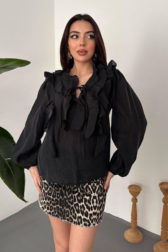 Elisa Black Elegant Blouse With Keyhole Neck Wholesale Clothing Vintage