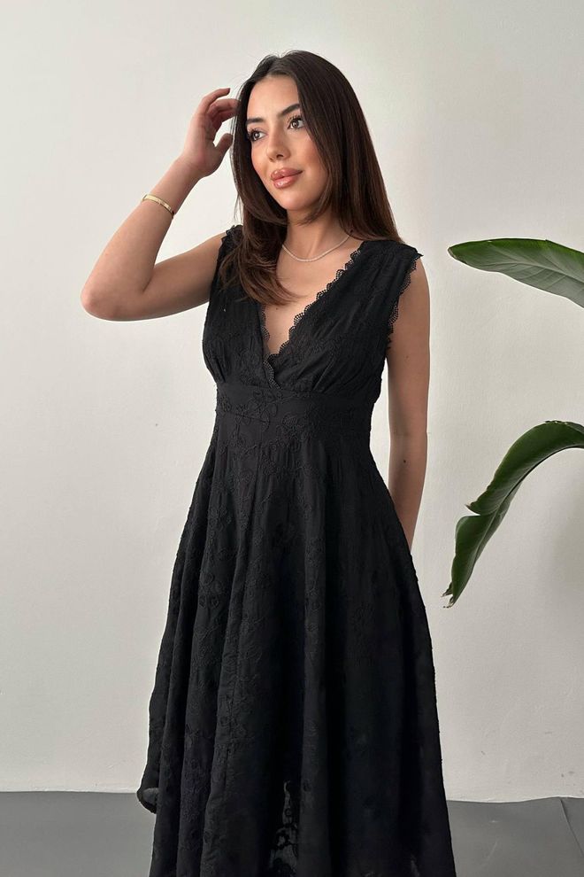 Elisa Elegant Black Fit And Flare Dress Wholesale Clothing 1