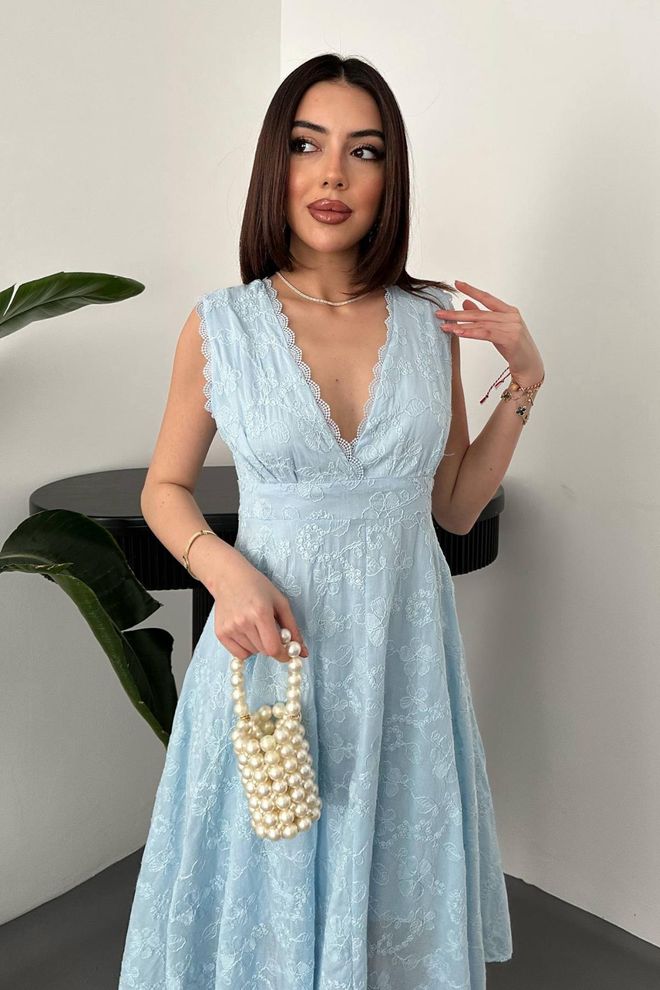 Elisa Blue Elegant Fit And Flare Dress Wholesale Clothing Birthday