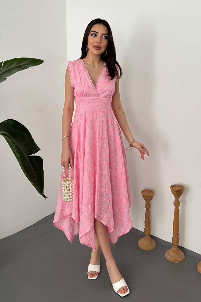 Elisa Elegant Pink Fit And Flare Dress Wholesale Clothing 1