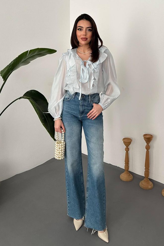 Elisa White Elegant Vintage Blouse With Ruffle Sleeves Wholesale Clothing Work