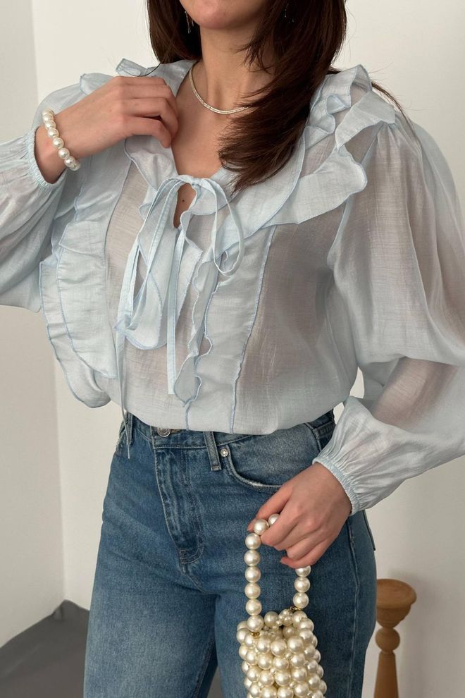 Elisa White Elegant Vintage Blouse With Ruffle Sleeves Wholesale Clothing Spring