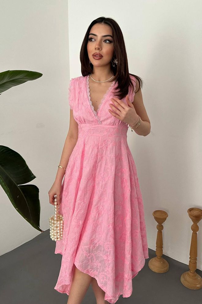 Elisa Elegant Pink Fit And Flare Dress Wholesale Clothing Work