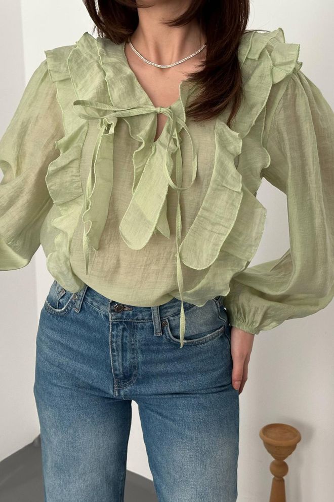Elisa Green Elegant V Neck Blouse With Long Straight Sleeves Wholesale Clothing Spring