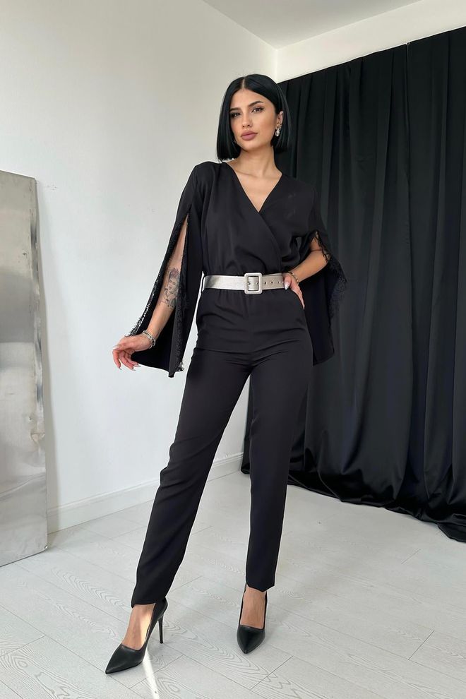 Elisa Jumpsuit met split Zwart Groothandel Kleding Elegant