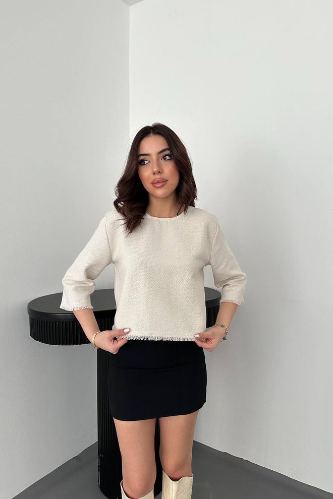 Elisa Blouse met kwastjes Wit Groothandel Kleding Casual