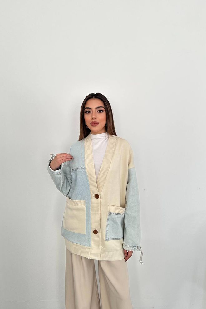 Elisa Okrašena Jopica Iz Jeansa Modra Oblačila na debelo Ležerno