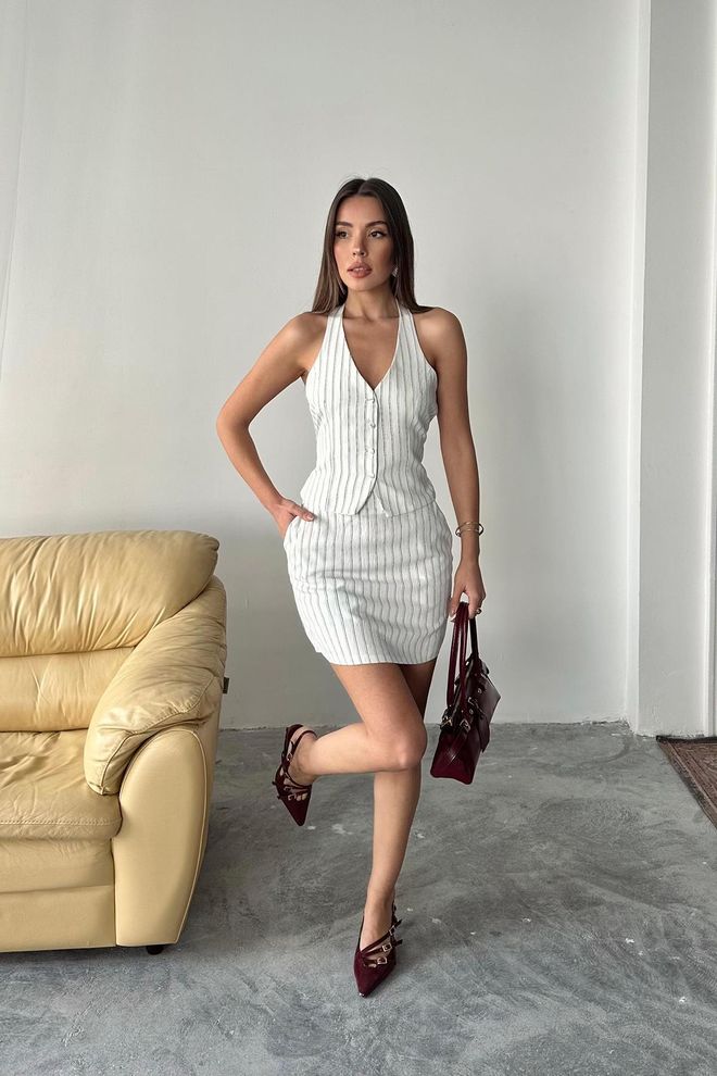 Elisa Weißer Gestreifter Weste Und Rockanzug Im Großhandel Großhandelskleidung Formal