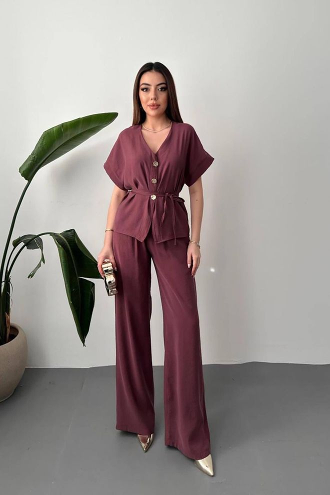 Elisa Claret Red Elegant Palazzo Set Wholesale Clothing Casual