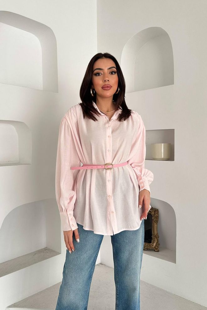 Elisa Roze Shirt Casual Elegant Geknoopt Polo Hals Groothandel Kleding Casual