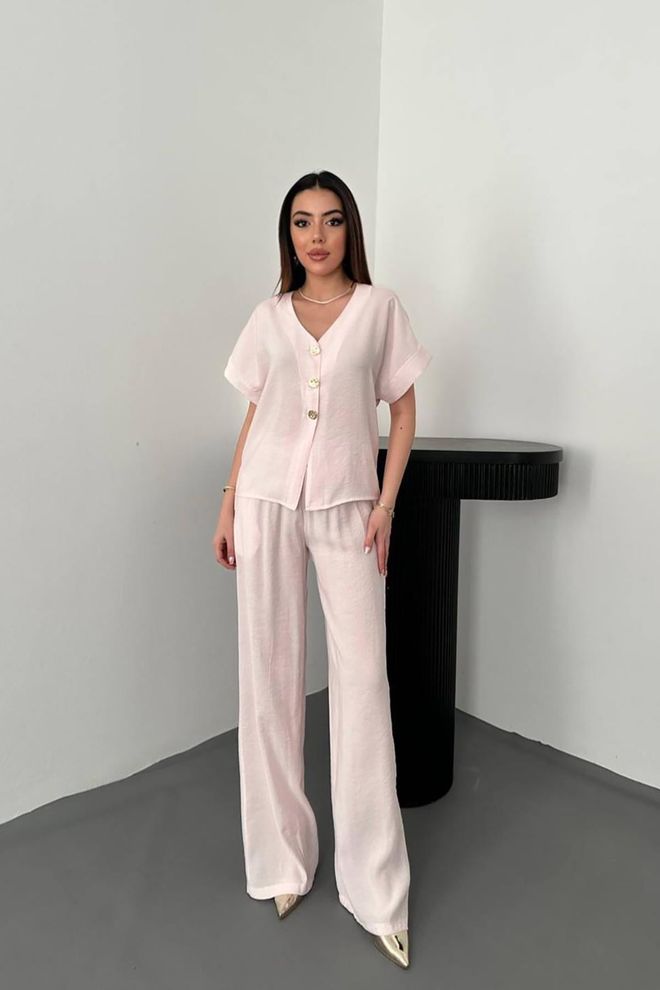 Elisa Eleganter Formeller Rosa Set Mit Weitem Palazzo Hose Großhandelskleidung Modest