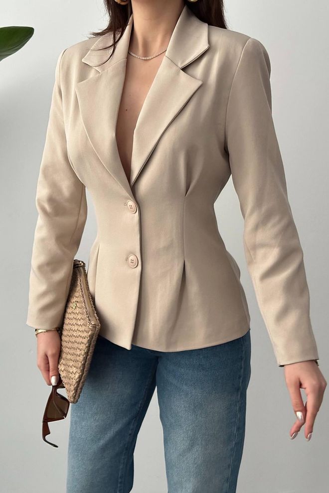 Elisa Beige Single Breasted Slim Fit Jacket Wholesale Clothing Spring