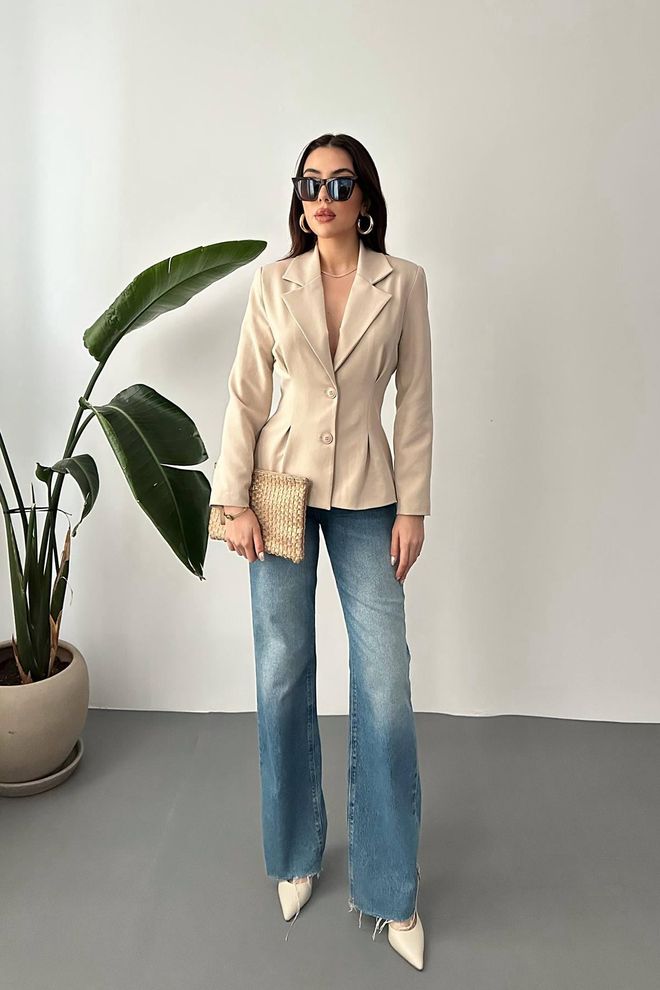 Elisa Beige Single Breasted Slim Fit Jacket Wholesale Clothing 1