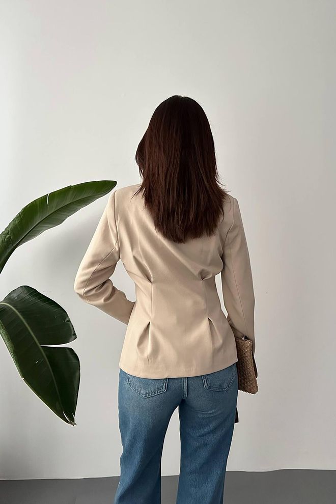 Elisa Beige Single Breasted Slim Fit Jacket Wholesale Clothing Vintage