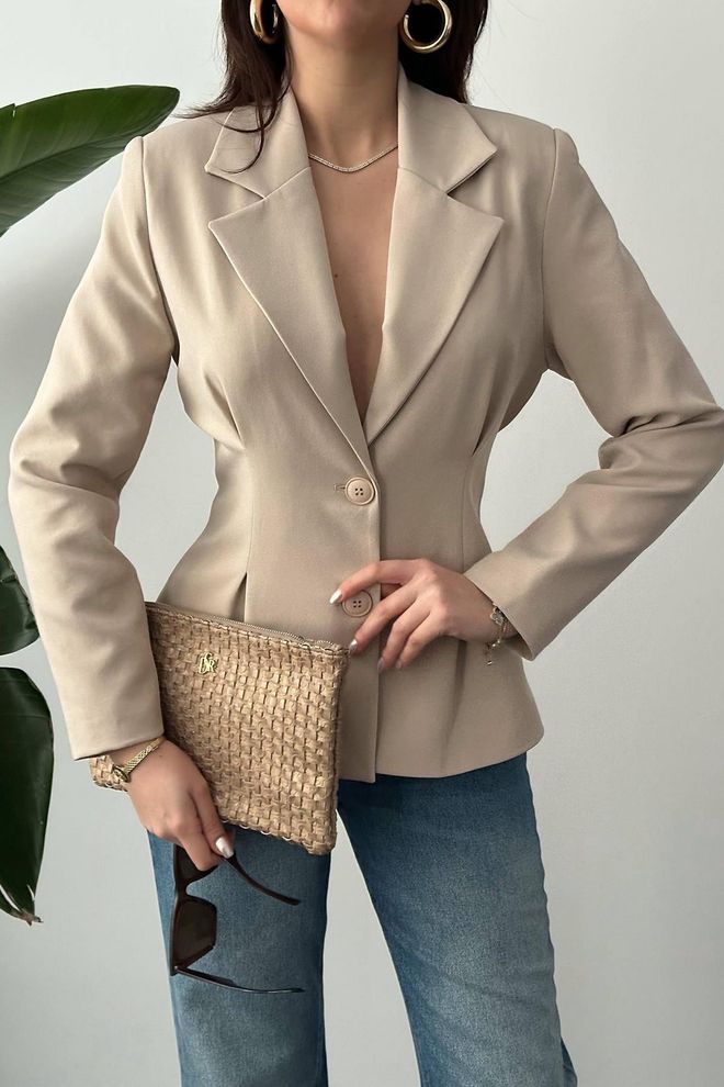 Elisa Beige Single Breasted Slim Fit Jacket Wholesale Clothing Work