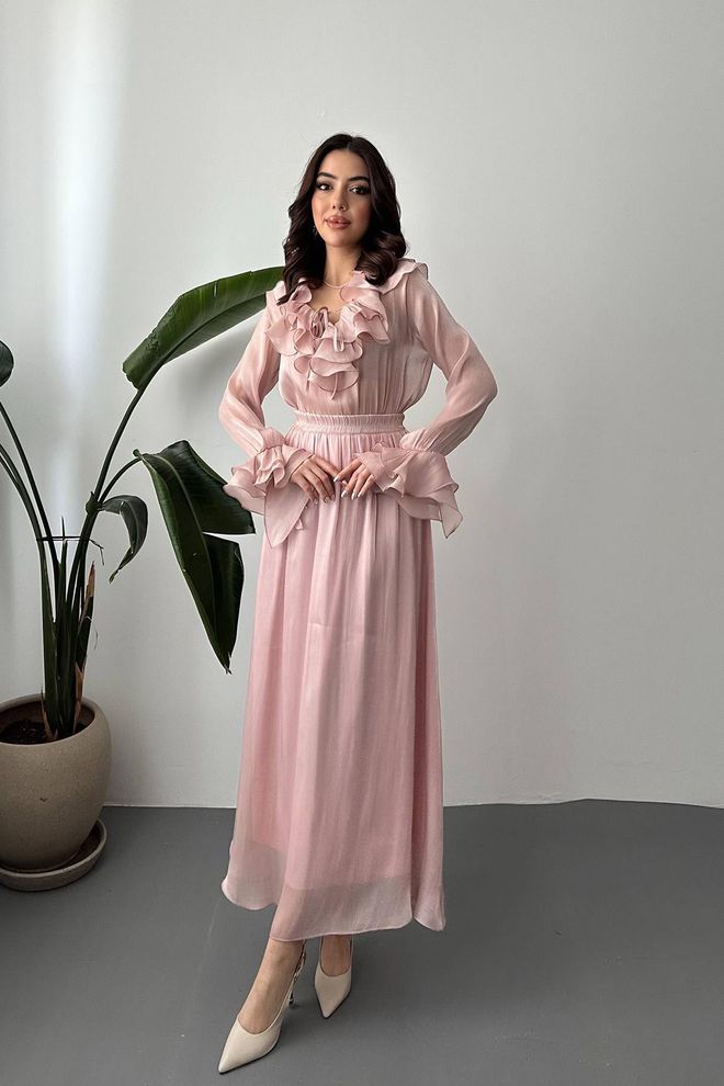 Elisa Set Eleganter Modest Rosa Großhandelskleidung Modest