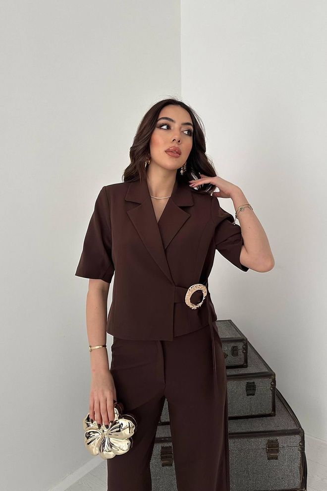 Elisa Brown Elegant Formal Set With Palazzo Pants Wholesale Clothing Work