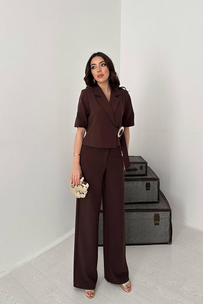 Elisa Brown Elegant Formal Set With Palazzo Pants Wholesale Clothing 1