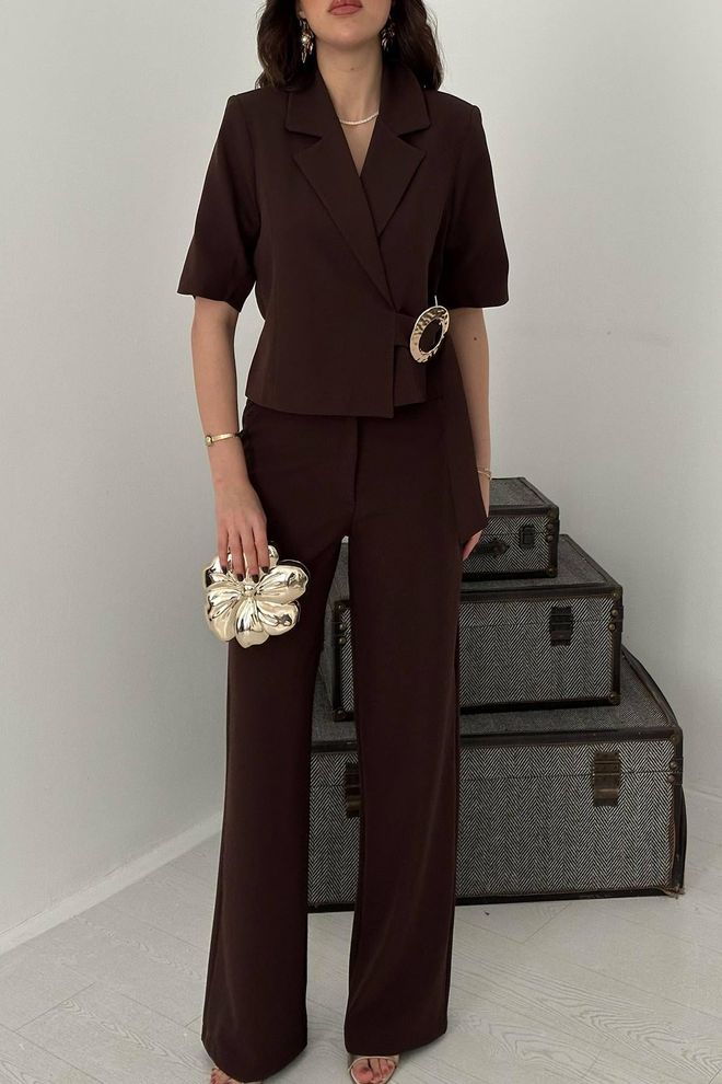 Elisa Brown Elegant Formal Set With Palazzo Pants Wholesale Clothing Elegant
