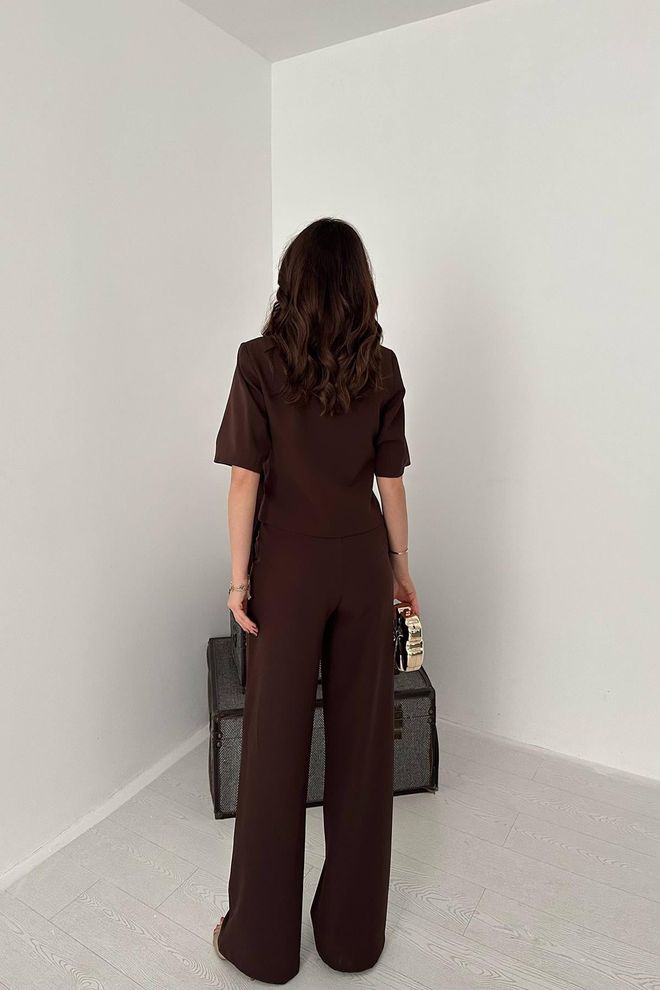 Elisa Brown Elegant Formal Set With Palazzo Pants Wholesale Clothing 5
