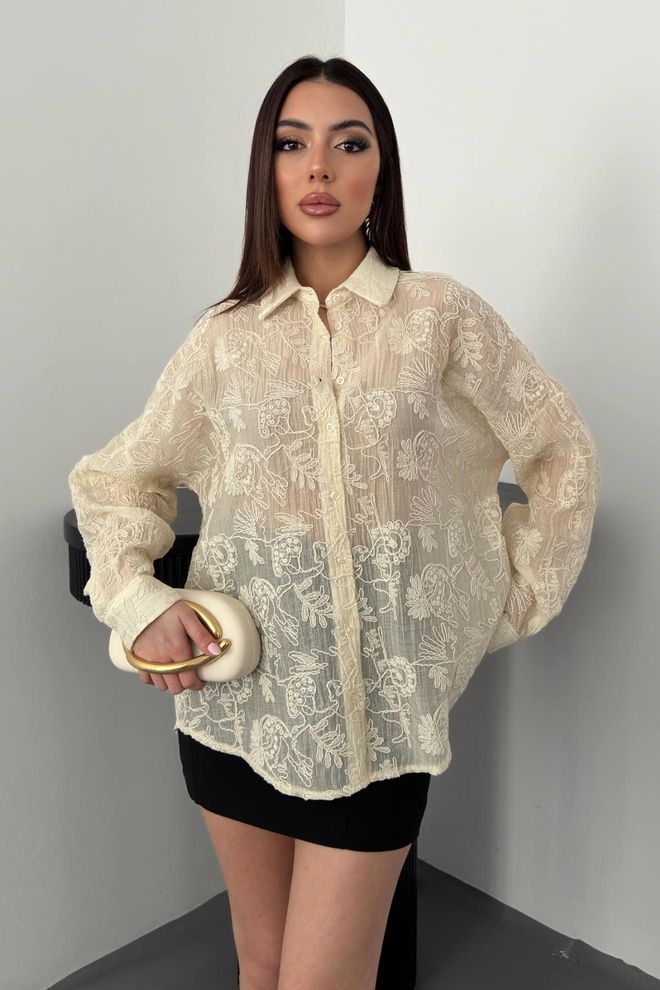 Elisa Bež Cvjetna Elegantna Oversized Bluza Veleprodaja odjeće 1