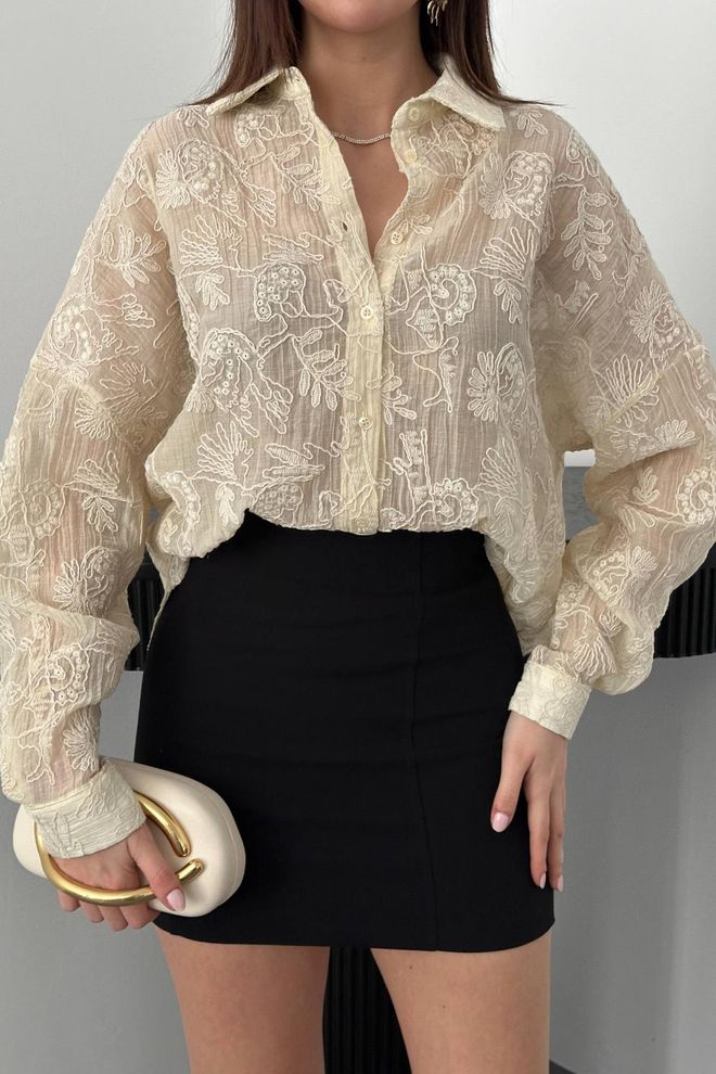 Elisa Bež Cvjetna Elegantna Oversized Bluza Veleprodaja odjeće Vintage