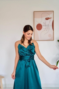 Модел на дрехи на едро носи ELS10069 - Stone Strap Princess Dress - Green, турски едро рокля на Elisa