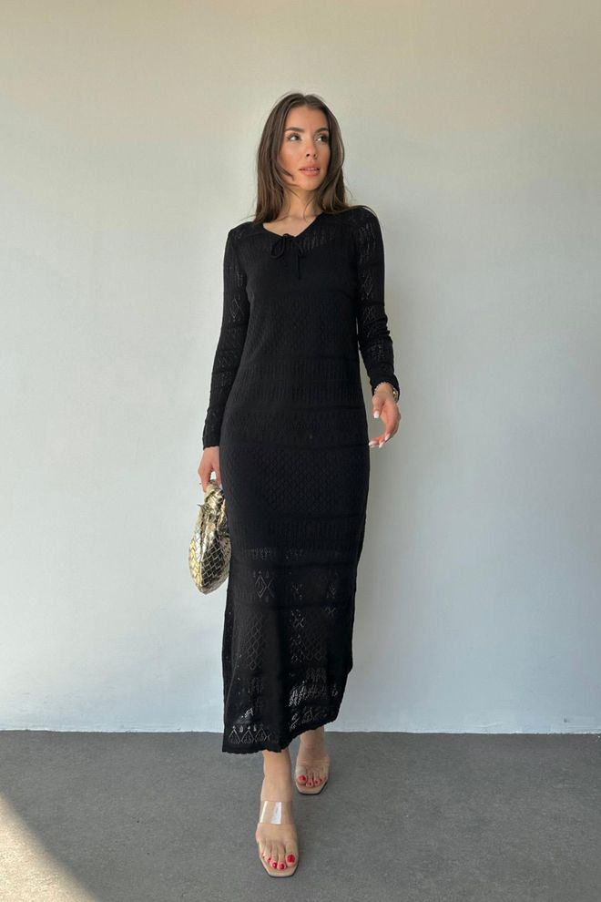 L&C Robe Bodycon Midi Noire Élégante Avec Col En V Vêtements en gros Décontracté