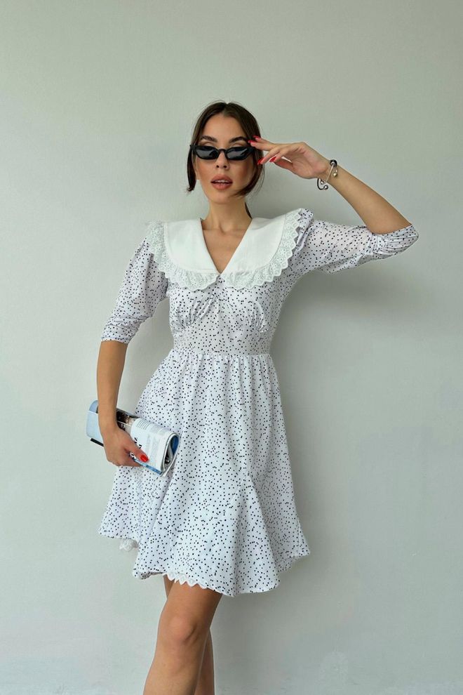 L&C White Polka Dot Fit And Flare Dress Wholesale Clothing Polyester