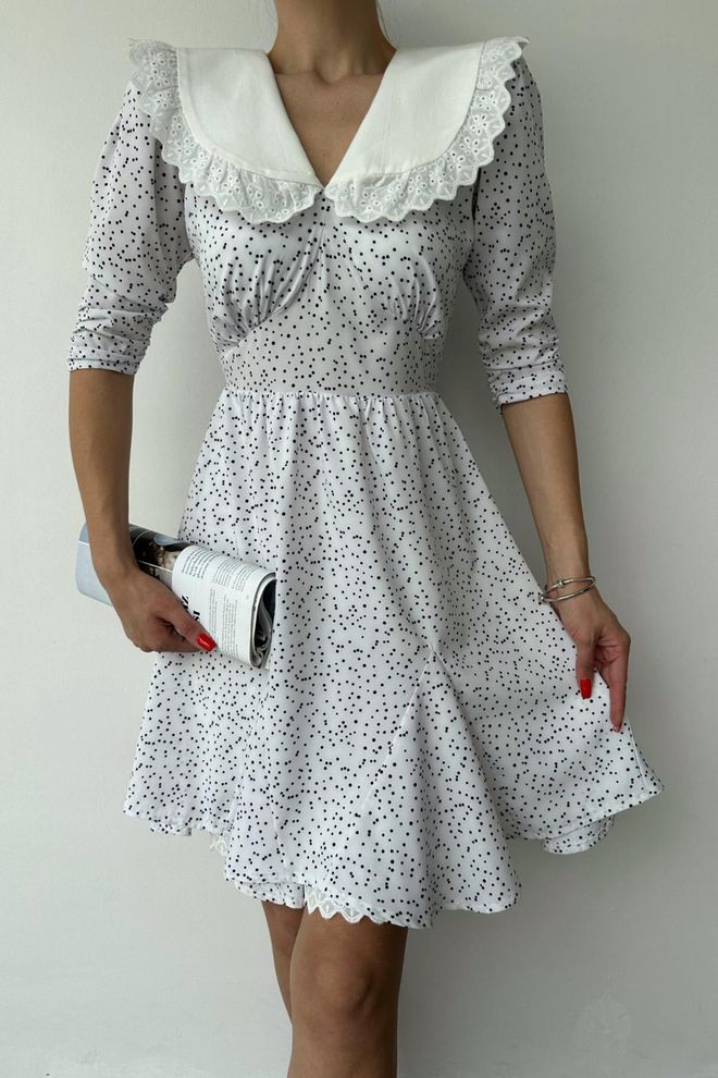 L&C White Polka Dot Fit And Flare Dress Wholesale Clothing Work