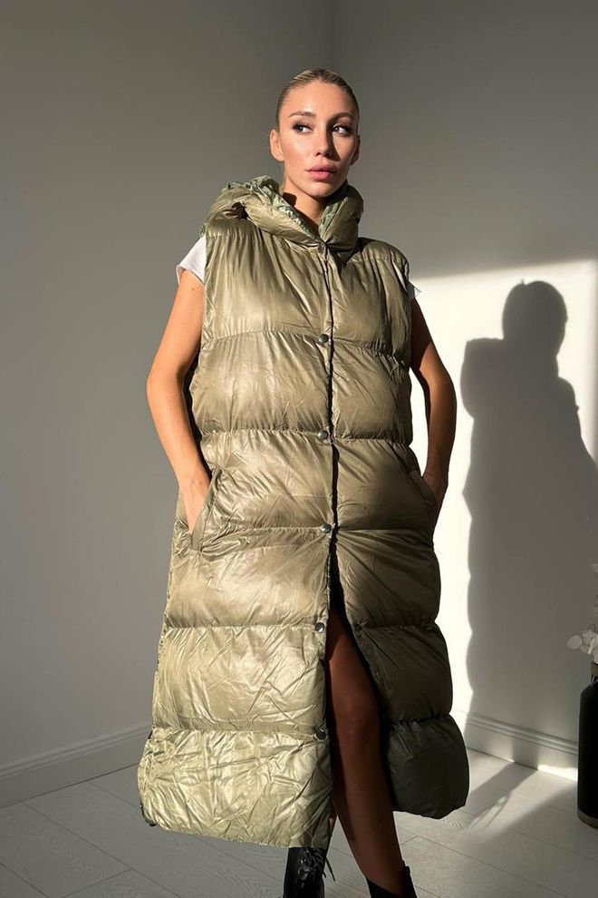 Elisa سترة منتفخة بفتحة جانبية كاكي ملابس بالجملة غير رسمي