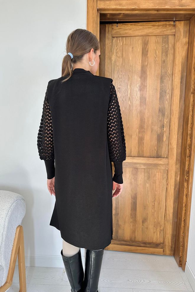 L&C Черный Кардиган С Шалевым Воротником И Открытым Фронтом Оптовая продажа одежды Скромный