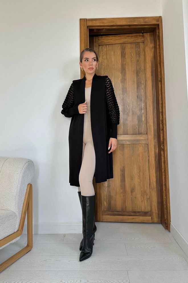 Elisa Cardigan lavorato a maglia con maniche intrecciate Nero Abbigliamento all'ingrosso Casuale