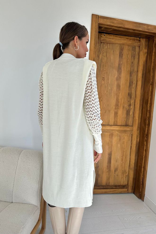 L&C Beyaz Zarif Gündelik Tesettür Kolej Hırka Toptan Giyim Tesettür