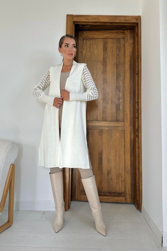 L&C Beyaz Zarif Gündelik Tesettür Kolej Hırka Toptan Giyim Polyester