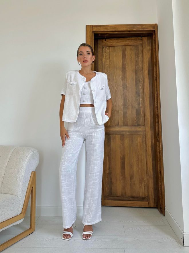 L&C Set Elegante Bianco A Quadri Con Pantaloni Palazzo Abbigliamento all'ingrosso Casuale