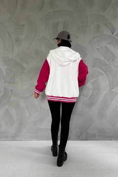 A wholesale clothing model wears els10770-hooded-college-coat-ecru, Turkish wholesale Hoodie of Elisa