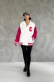 A wholesale clothing model wears els10770-hooded-college-coat-ecru, Turkish wholesale  of 