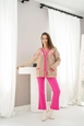 A wholesale clothing model wears els10774-front-ribbed-plaid-jacket-fuchsia, Turkish wholesale  of 