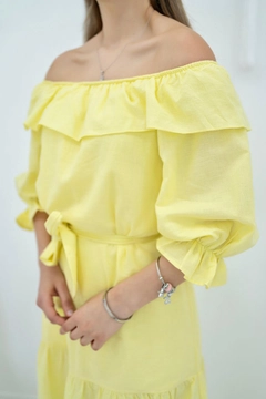 A wholesale clothing model wears els10783-madonna-collar-dress-yellow, Turkish wholesale Dress of Elisa
