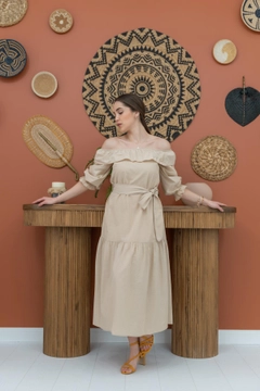 A wholesale clothing model wears els10793-madonna-collar-dress-beige, Turkish wholesale Dress of Elisa