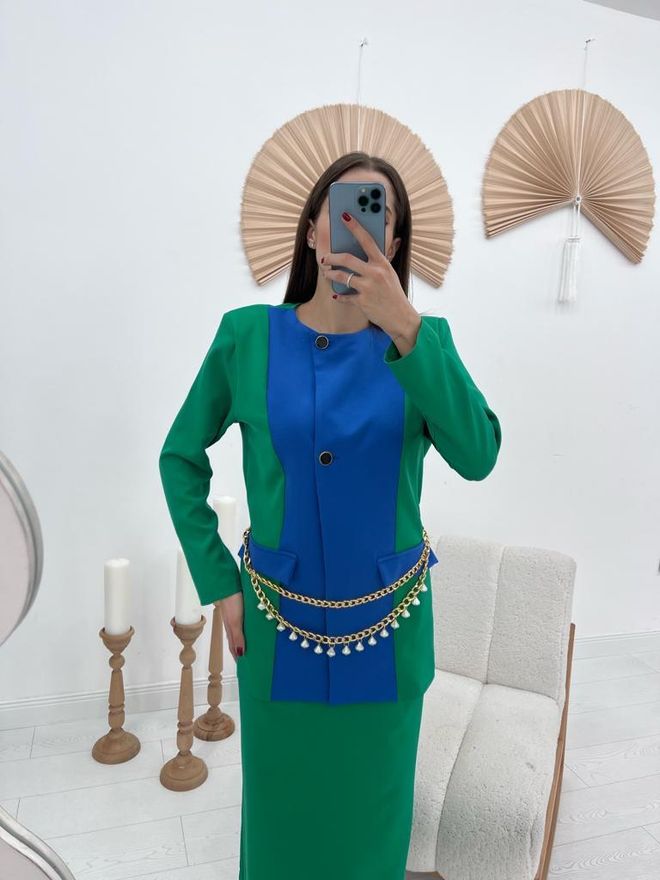 L&C Elegant Green Formal Suit With Pencil Skirt Wholesale Clothing Polyester