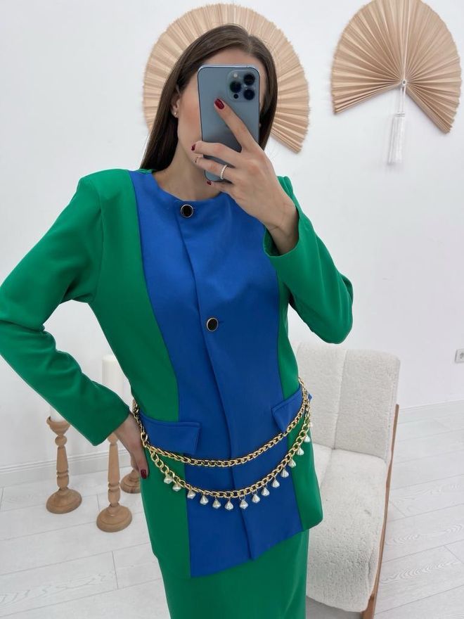 L&C Elegant Green Formal Suit With Pencil Skirt Wholesale Clothing Work