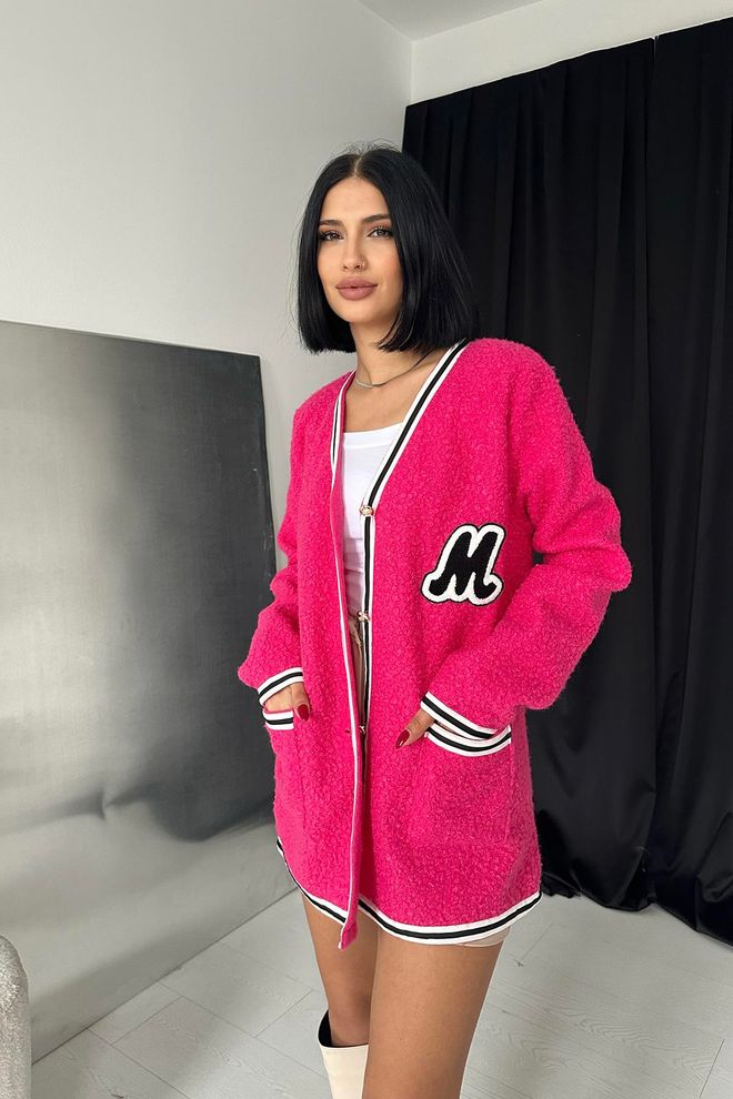 Elisa Cardigan Riccio a Righe Fucsia Abbigliamento all'ingrosso Casuale