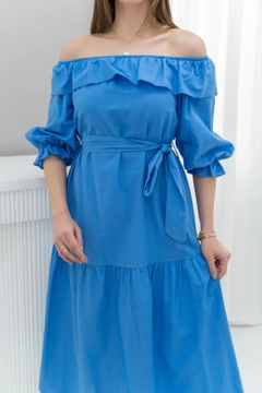 A wholesale clothing model wears els10800-madonna-collar-dress-blue, Turkish wholesale Dress of Elisa