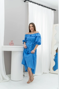A wholesale clothing model wears els10800-madonna-collar-dress-blue, Turkish wholesale Dress of Elisa
